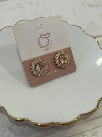 BRINCO ZIRCONIA COM PEDRAS ROSA