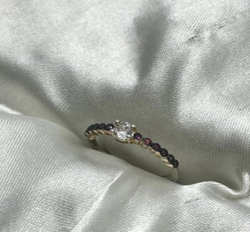 ANEL SOLITARIO PEDRAS ROSA PRATA 925