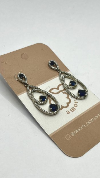 BRINCO STRASS COM PEDRA AZUL