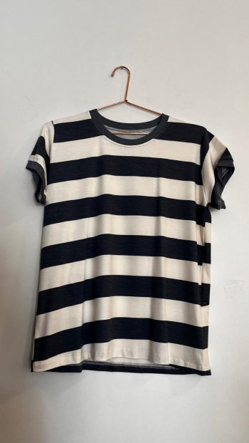 BLUSA MANGA LISTRA CINZA M